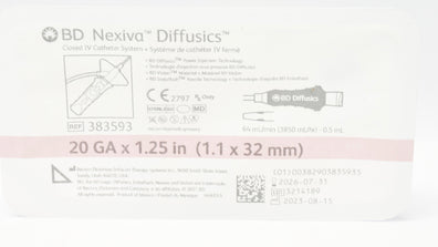 BD 383593 Nexiva Diffusics Closed IV Cath. System 20GA x 1.25inch 64mL/min